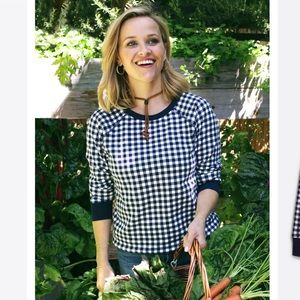 Draper James Natalie Sweatshirt in Gingham soft cozy preppy crew neck L 12